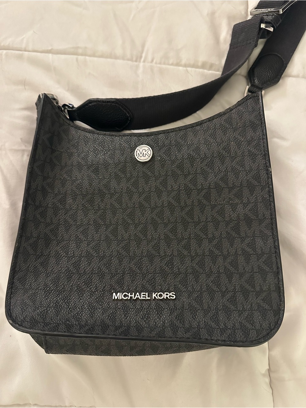 Michael Kors Black Monogram Crossbody Hobo Bag